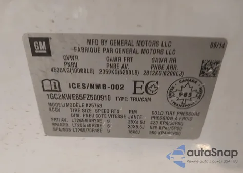 2015 Chevrolet Silverado 2500Hd Ltz from USA, damaged, VIN 1GC2KWE85FZ500910